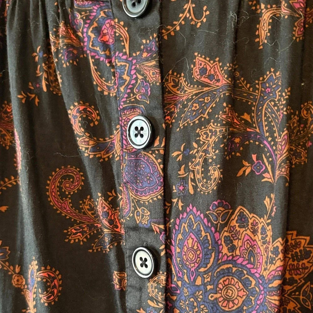 ModCloth Black Midi Skirt‎ with Red and Purple Paisley Print